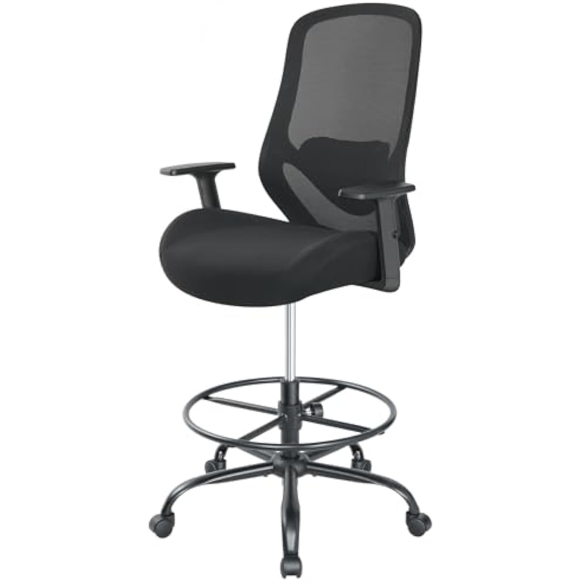 Chairs - 人間工学に基づいた高さ調整可能な作業用椅子。メモリーフォームの座面、通気性の良いメッシュ素材の背もたれ、高さ調節可能なフットレスト、スタンディングデスクやドローイングスタジオに最適。