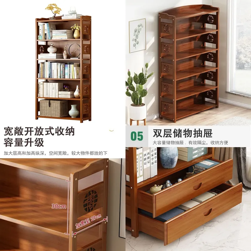 Bedroom Furniture - 無垢材の本棚 シンプルな収納ラック 寝室 リビングルーム 学生用写真展示棚 家庭用家具