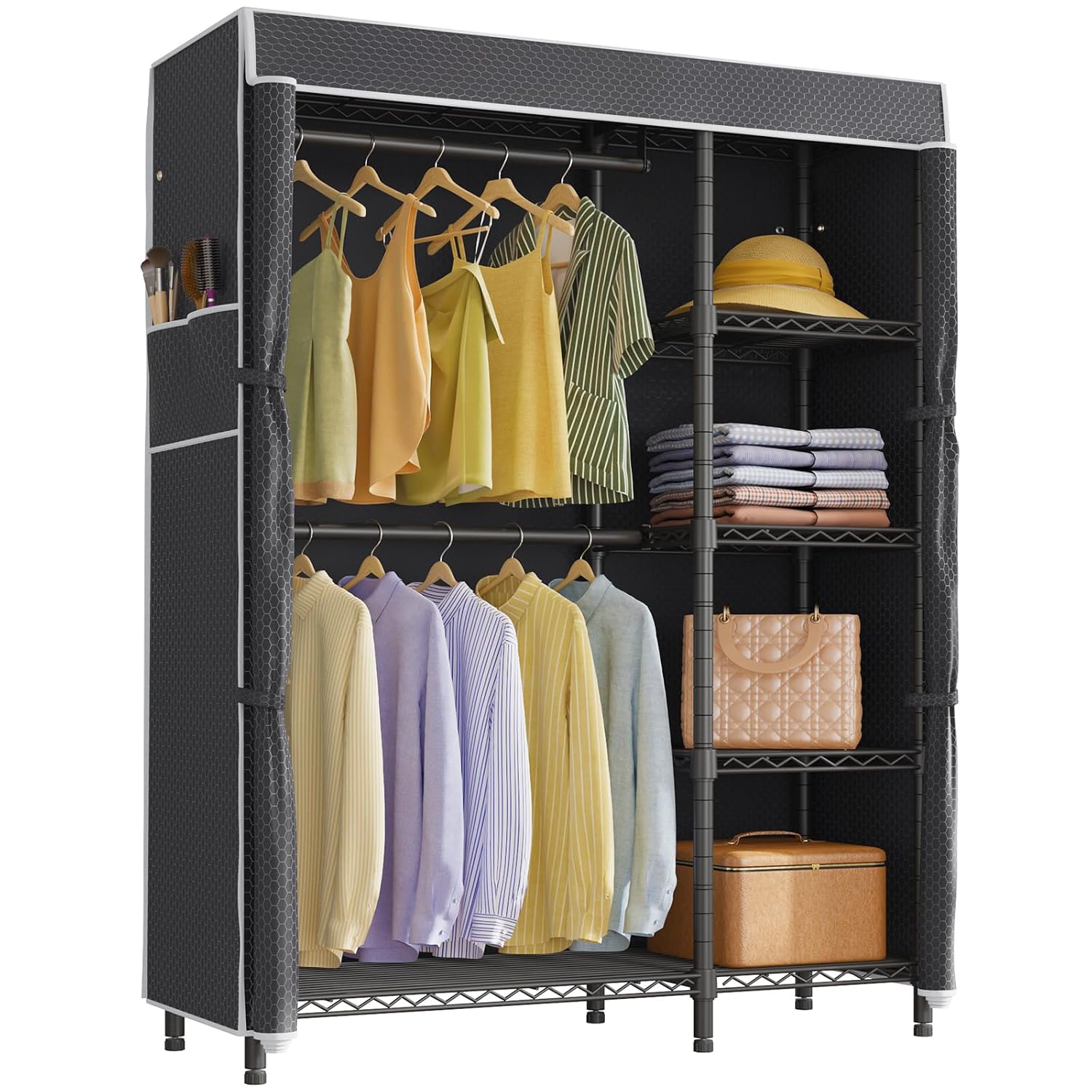 Wardrobe Closet Portable Fabric Cover - ポータブルクローゼットワードローブ、頑丈な衣類ハンガーラック、布製カバー付き、カスタマイズ可能