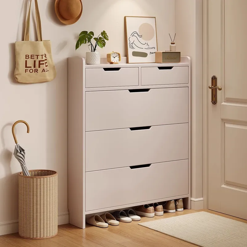 Shoe Rack Cabinet Narrow Entryway - 無垢材コアシューズキャビネット 深さ17cm 狭い玄関用シューラック 廊下用収納オーガナイザー 小スペース収納 大型