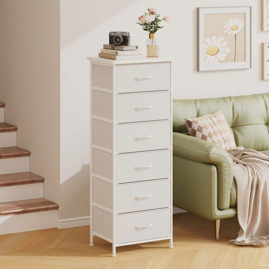Bedroom Furniture - トムンク 6段引き出しエンドテーブル、背の高いドレッサー＆チェスト、クローゼット用ファブリックソファテーブル、寝室用ナイトスタンド、メタルフレーム付きエンドテーブル、ファブリックビン付き収納タワー、PUレザー、寝室用ドレッサー SKU: Sh25070907029339744