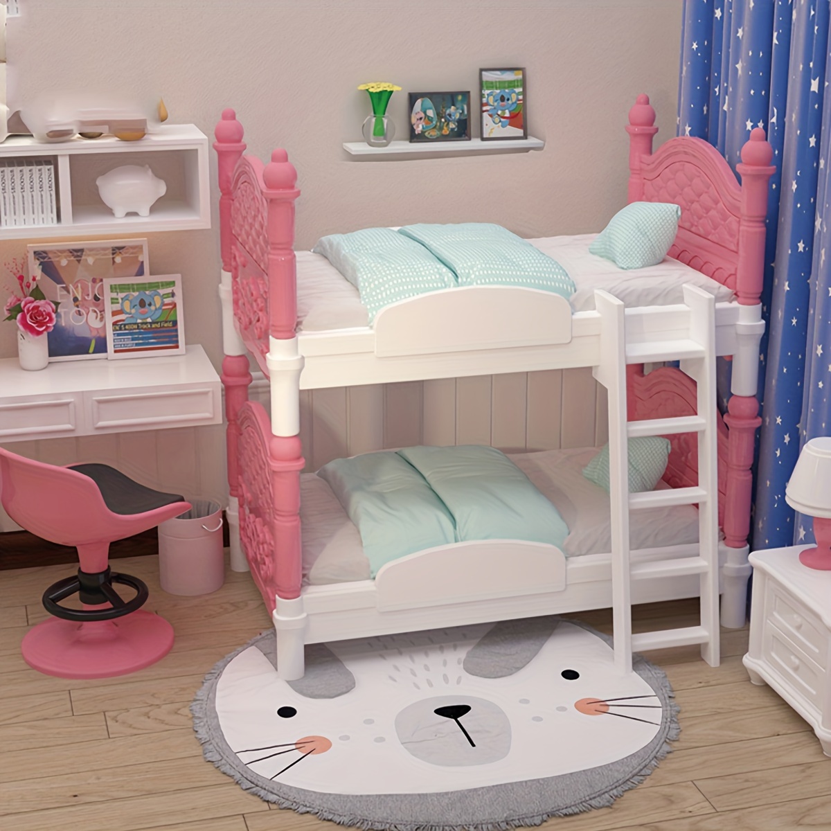 Bedroom Furniture - ミニチュアドールハウスダブルベッド寝室装飾玩具ドールハウスアクセサリーミニチュアアイテム家庭用家具モデルプレイハウス