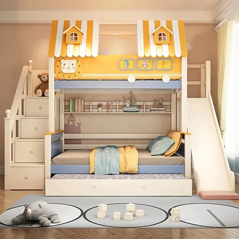 子供部屋用木製ロフトベッド、子供用木製二段ベッド、滑り台と階 - Bunk Bed With Stairs And Slide のレビューと価格