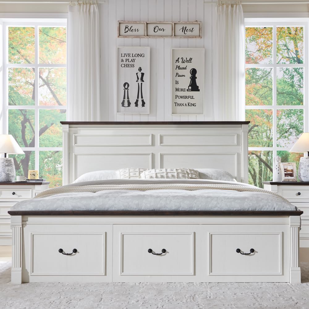 ファームハウス キングサイズベッドフレーム、高さ51インチの - King Size Bed Frame With Storage Drawers のレビューと価格