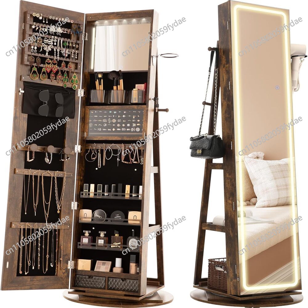 ミラー付きジュエリーキャビネット、360度回転式 °   回 - Full Length Mirror Jewelry Armoire のレビューと価格