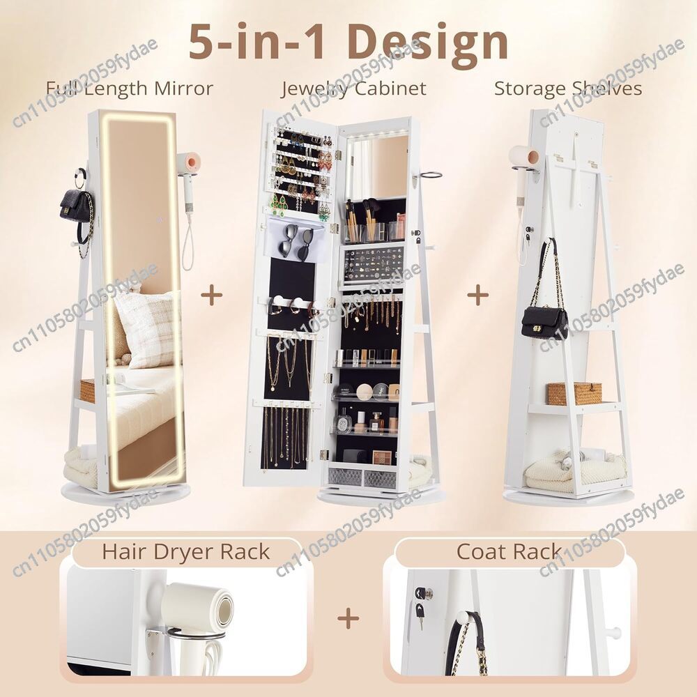 ミラー付きジュエリーキャビネット、360度回転式 °   回 - Full Length Mirror Jewelry Armoire のレビューと価格