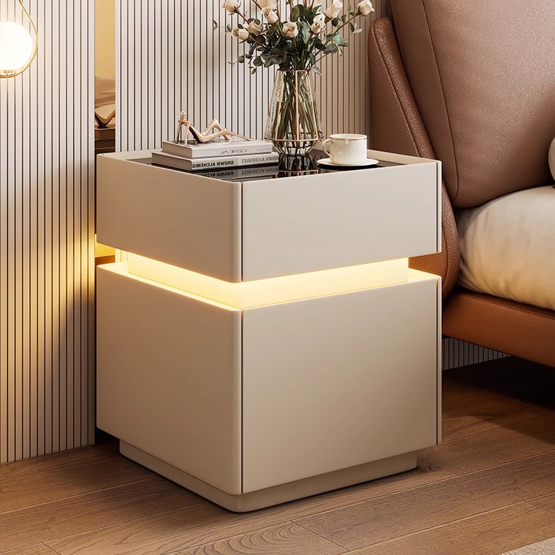 センサーライト付きインテリジェントベッドサイドテーブル 木製 - Solid Wood Nightstand 2 Drawers のレビューと価格