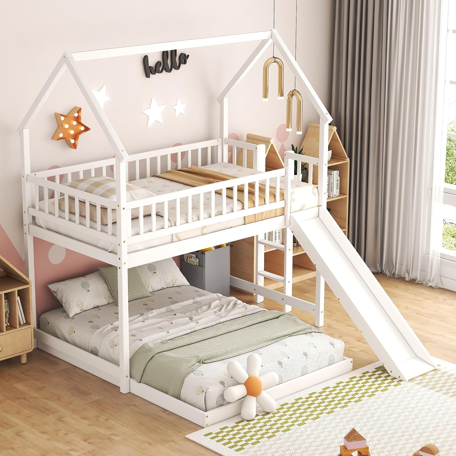 階段と滑り台付きハウス型二段ベッド |   ツインオーバーフ - Bunk Bed With Stairs And Slide のレビューと価格