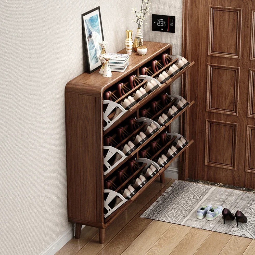 スリムな折りたたみ式靴箱、素朴な木製玄関靴棚、狭い靴収納オー - Shoe Rack Cabinet Narrow Entryway のレビューと価格
