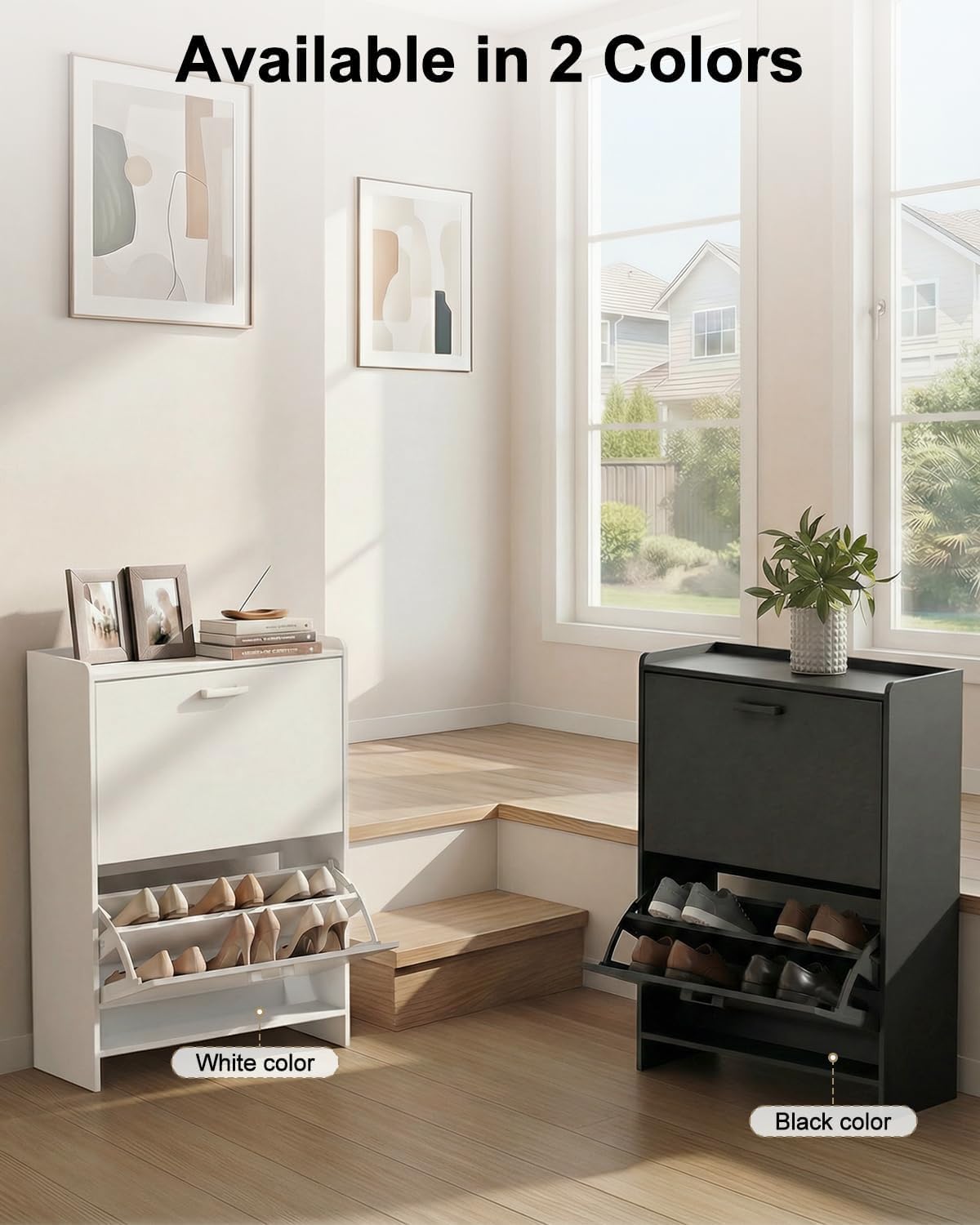 # 狭い靴箱、2つの跳ね上げ式引き出し付き、玄関や廊下用の自 - Shoe Rack Cabinet Narrow Entryway のレビューと価格