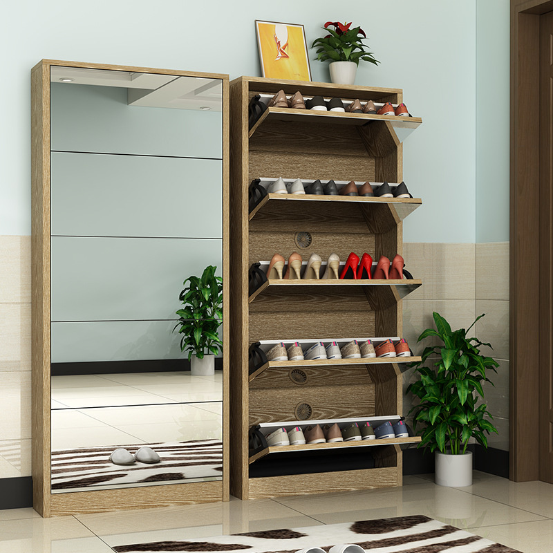 モダンな木製靴箱、鏡付きスリム玄関靴収納オーガナイザー、狭い - Shoe Rack Cabinet Narrow Entryway のレビューと価格