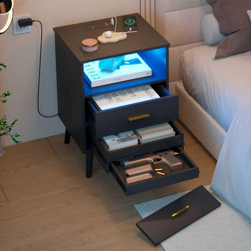引き出し付きナイトスタンド、USB＆Type-Cポート付き充 - Solid Wood Nightstand 2 Drawers のレビューと価格
