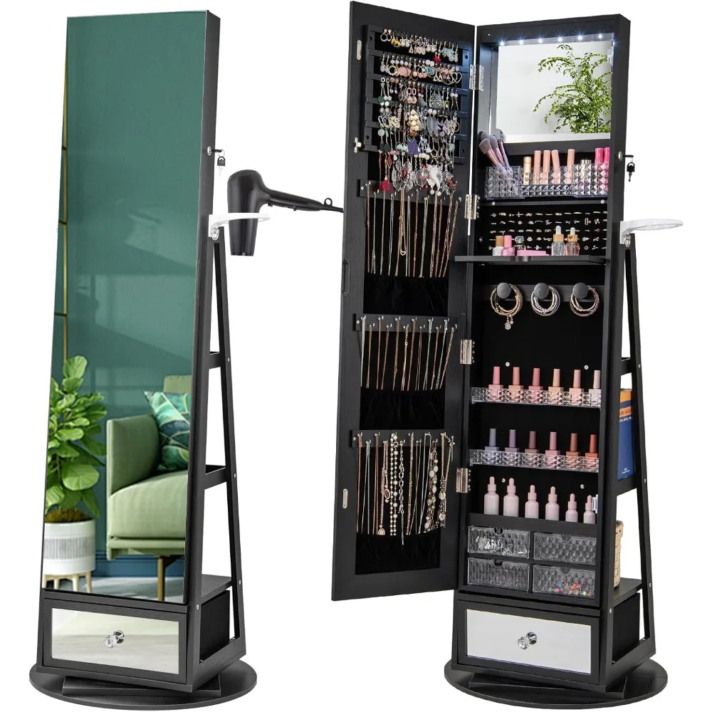 360 °   回転式ジュエリーキャビネット アーモワール  - Full Length Mirror Jewelry Armoire のレビューと価格