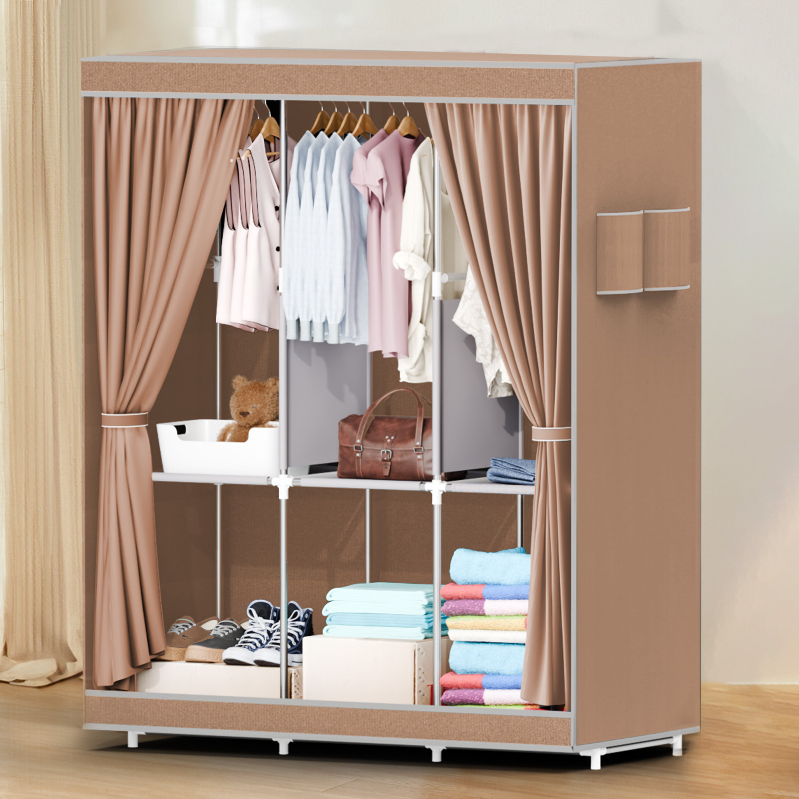 51インチ ポータブルクローゼットワードローブ 16mm厚パ - Wardrobe Closet Portable Fabric Cover のレビューと価格