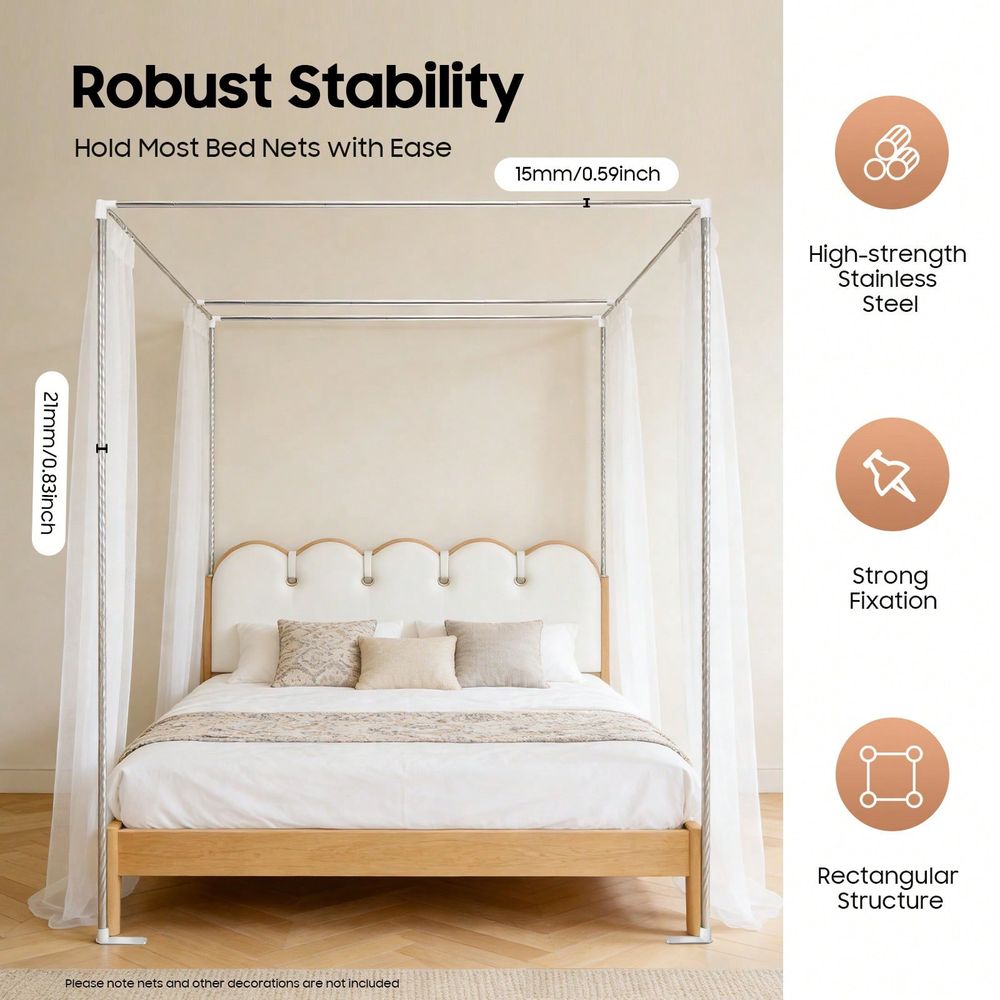 キャノピーベッドフレーム 2x2m 頑丈なステンレス製4柱式 - Canopy Bed Frame Metal Queen のレビューと価格