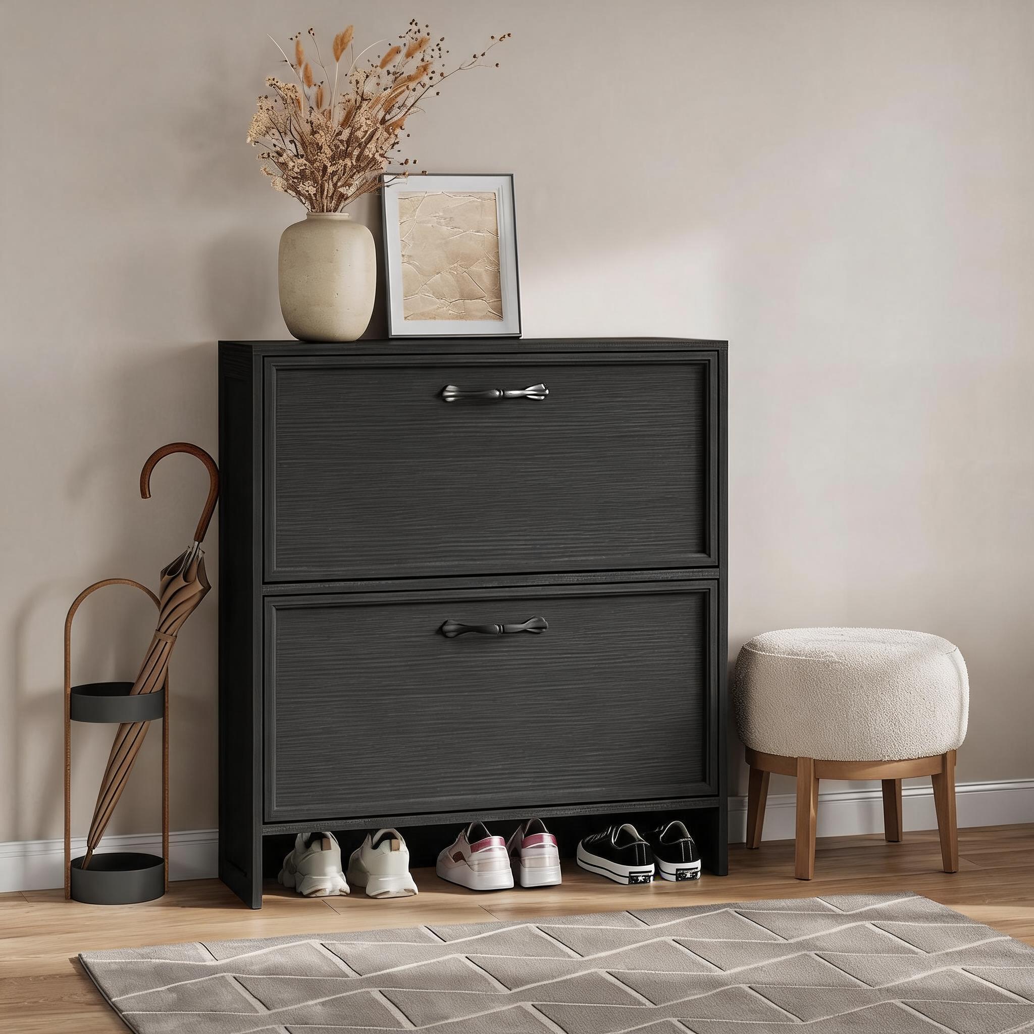 2つのフリップ式引き出し付きシューズキャビネット、調節可能な - Shoe Rack Cabinet Narrow Entryway のレビューと価格