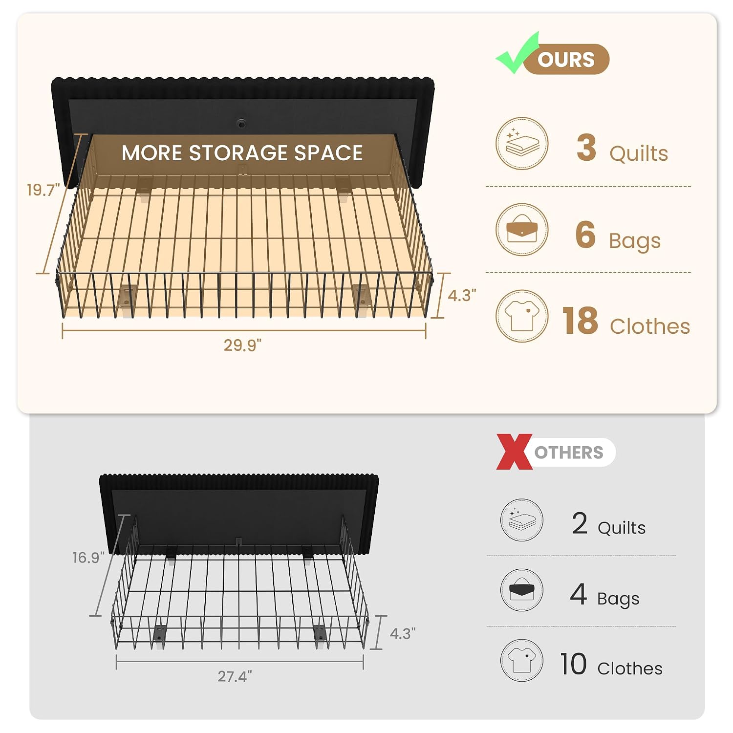特大収納引き出し4つ付きキングサイズベッドフレーム、ブラック - King Size Bed Frame With Storage Drawers のレビューと価格