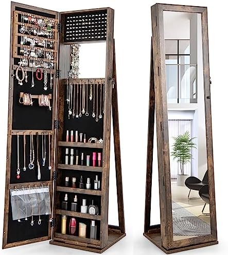 全身鏡付きジュエリーアルモア、ロック可能な大型収納付き自立型 - Full Length Mirror Jewelry Armoire のレビューと価格