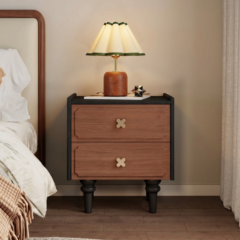 家庭用家具 無垢材 ブラック ナイトスタンド リビングルーム - Solid Wood Nightstand 2 Drawers のレビューと価格