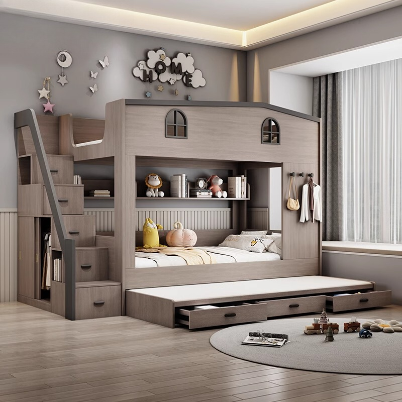 北欧風二段ベッド 子供用木製安全ロフトデザイン モダンスタイ - Bunk Bed With Stairs And Slide のレビューと価格