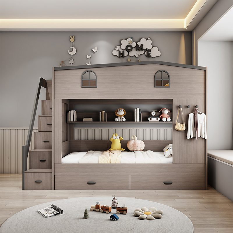北欧風二段ベッド 子供用木製安全ロフトデザイン モダンスタイ - Bunk Bed With Stairs And Slide のレビューと価格