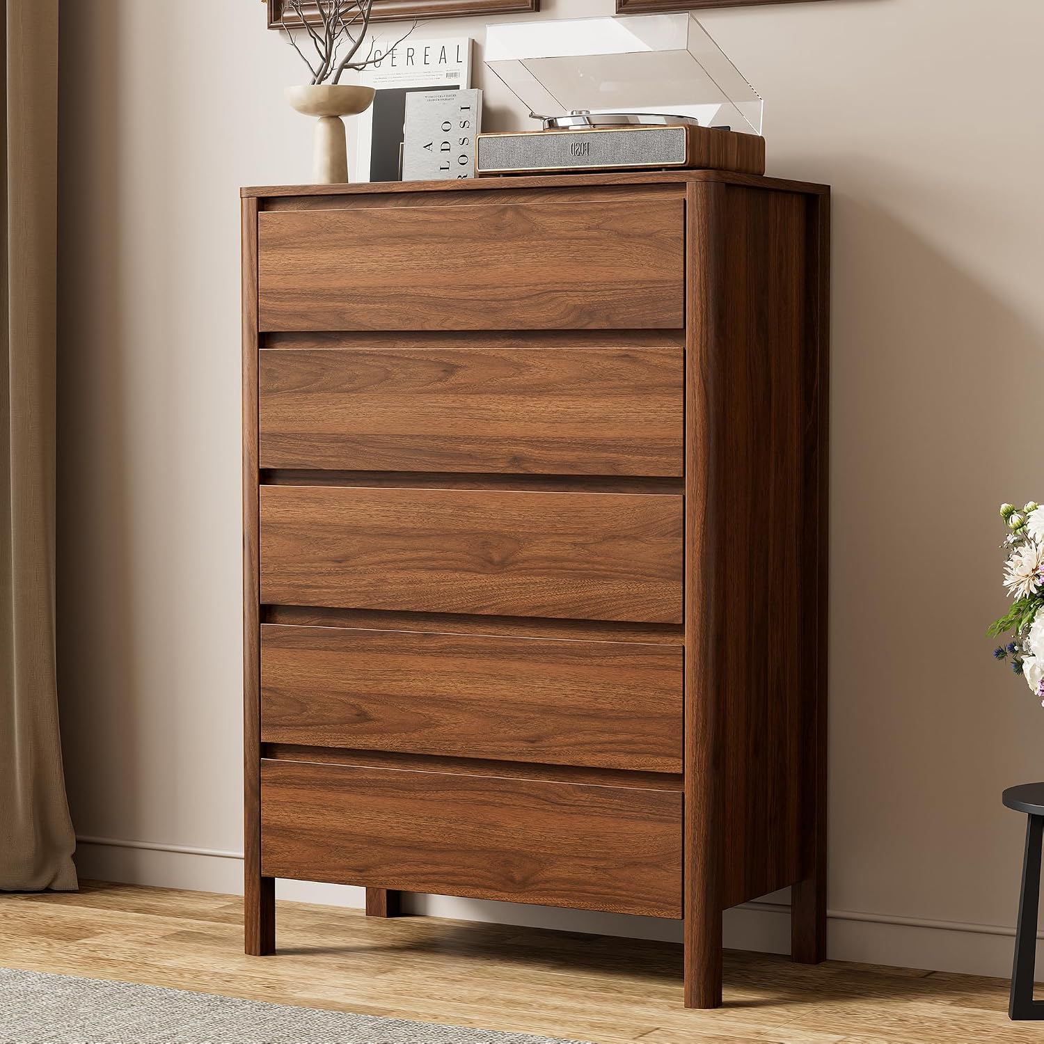 5段引き出し木製収納キャビネット、縦型背の高いチェストオーガ - Bedroom Furniture のレビューと価格