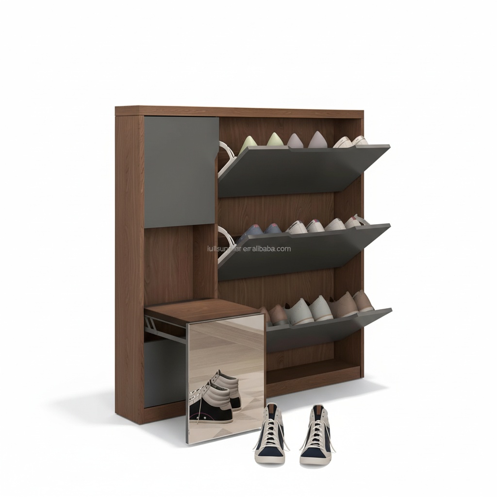 スリムシューズキャビネット、17cm/6.7インチ木製フリッ - Shoe Rack Cabinet Narrow Entryway のレビューと価格