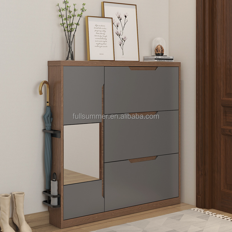 スリムシューズキャビネット、17cm/6.7インチ木製フリッ - Shoe Rack Cabinet Narrow Entryway のレビューと価格