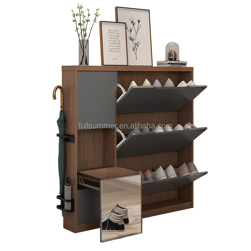 スリムシューズキャビネット、17cm/6.7インチ木製フリッ - Shoe Rack Cabinet Narrow Entryway のレビューと価格