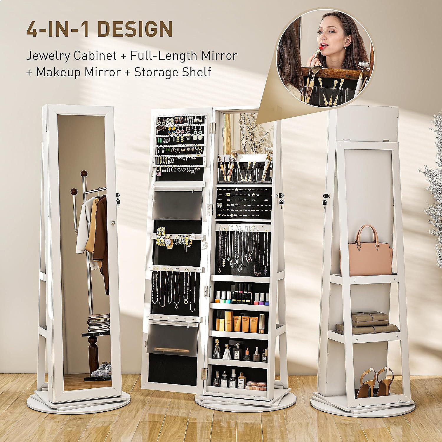 HOMCOM 360 °   回転式ロック付きジュエリーアル - Full Length Mirror Jewelry Armoire のレビューと価格