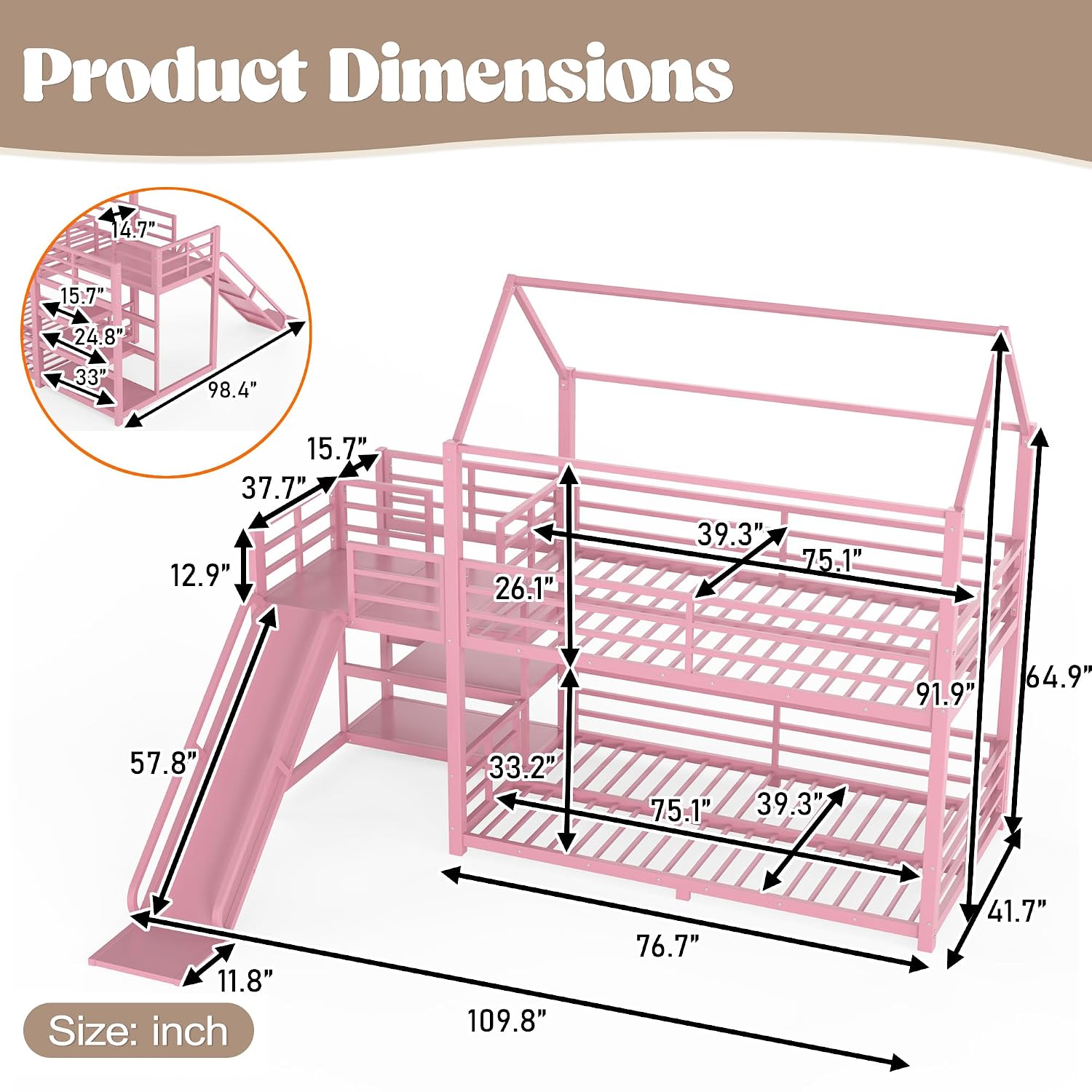 スライド付き二段ベッド、収納付き階段、頑丈なハウス型金属製ベ - Bunk Bed With Stairs And Slide のレビューと価格