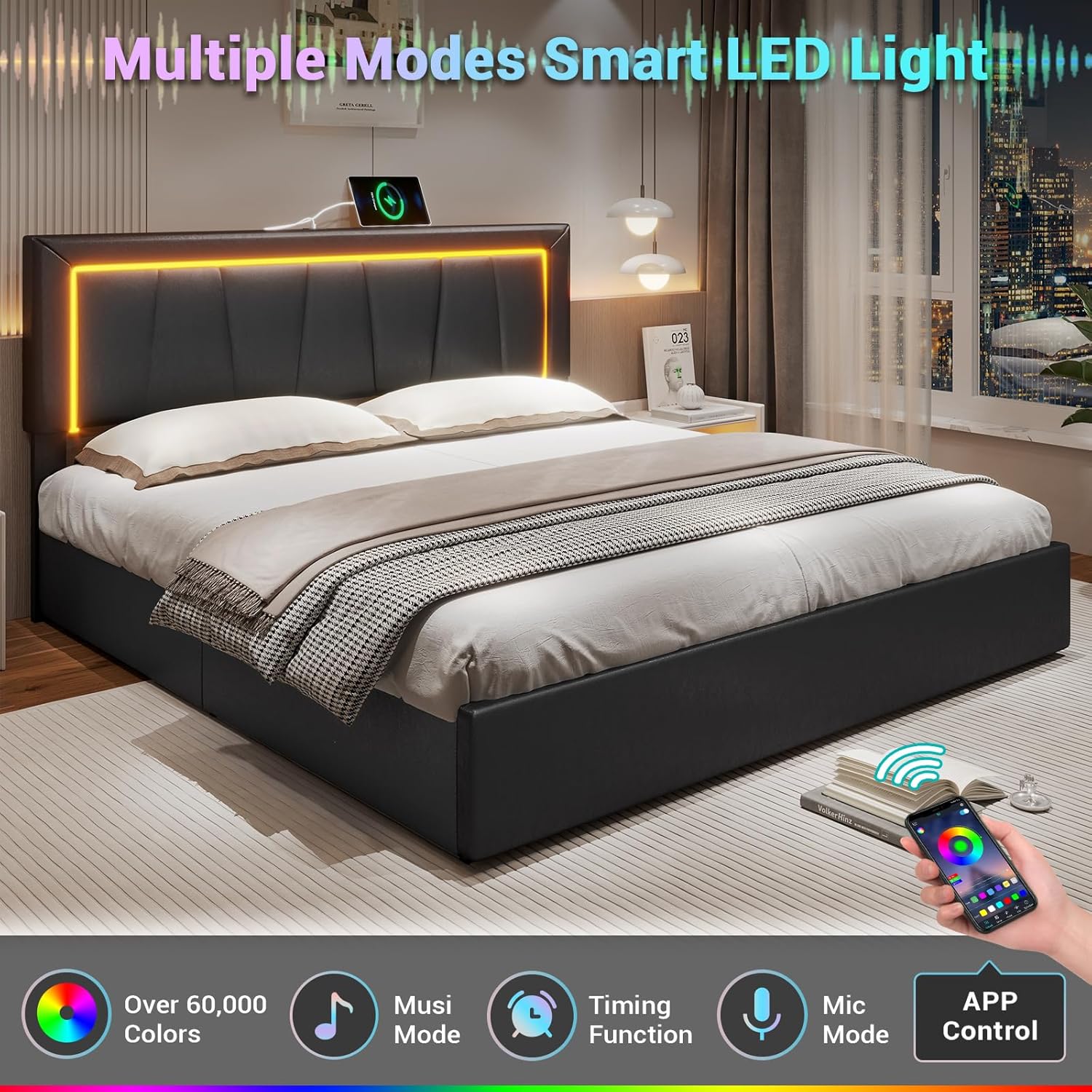 カリフォルニアキングサイズベッドフレーム、下部に4つの収納引 - King Size Bed Frame With Storage Drawers のレビューと価格