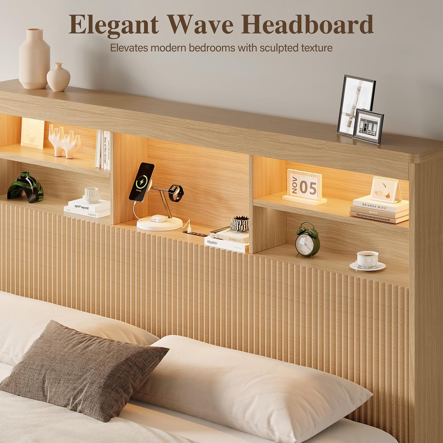 キングサイズベッドフレーム、4つの収納引き出し付き、天然木製 - King Size Bed Frame With Storage Drawers のレビューと価格