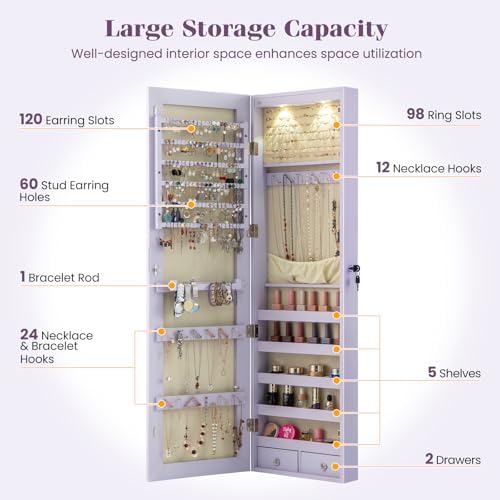 壁掛けまたはドア掛け用ジュエリーアルモア、47.5インチの全 - Full Length Mirror Jewelry Armoire のレビューと価格
