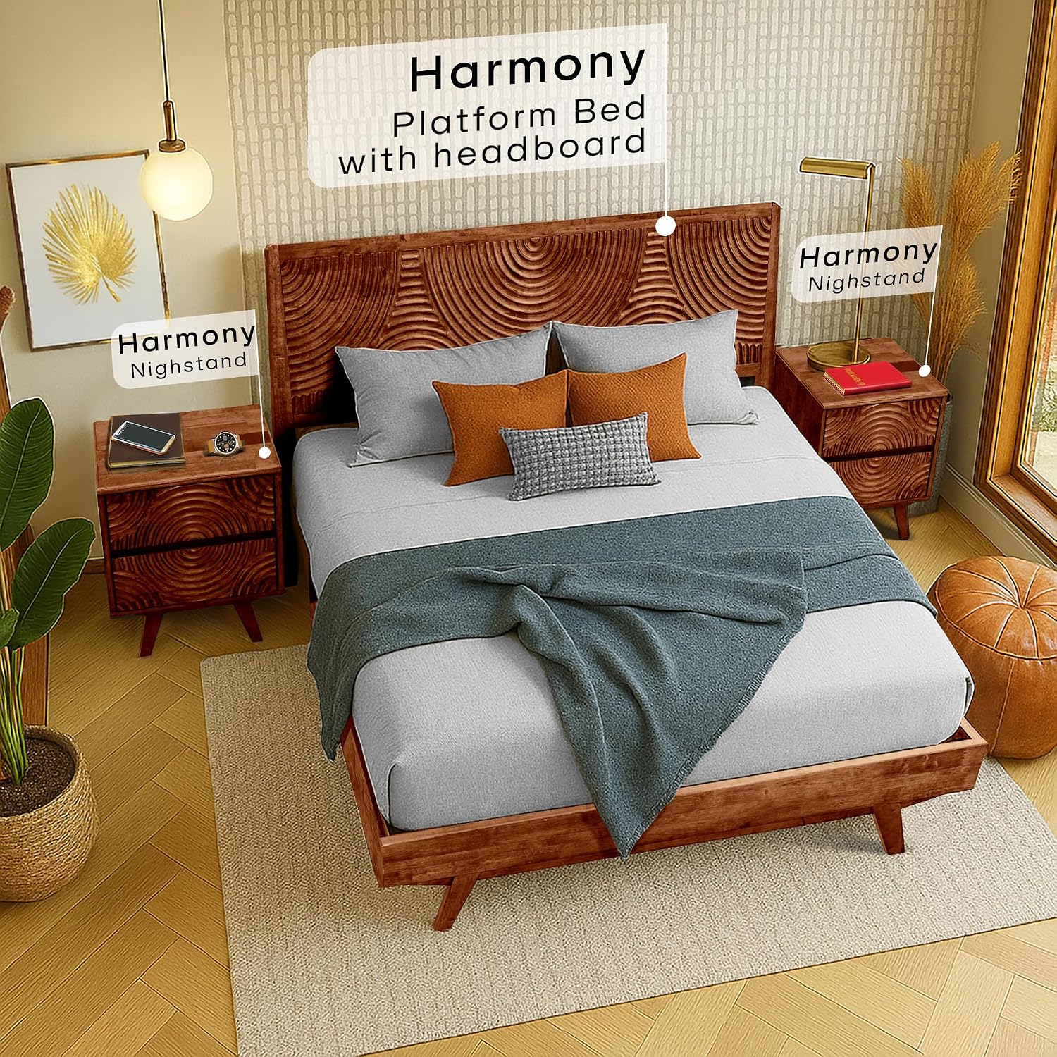 アカシア無垢材製ナイトスタンド（引き出し2つ付き）、ウォール - Solid Wood Nightstand 2 Drawers のレビューと価格