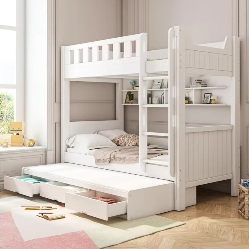 子供用木製収納付き二段ベッド、階段付きキャビネットとスライド - Bunk Bed With Stairs And Slide のレビューと価格