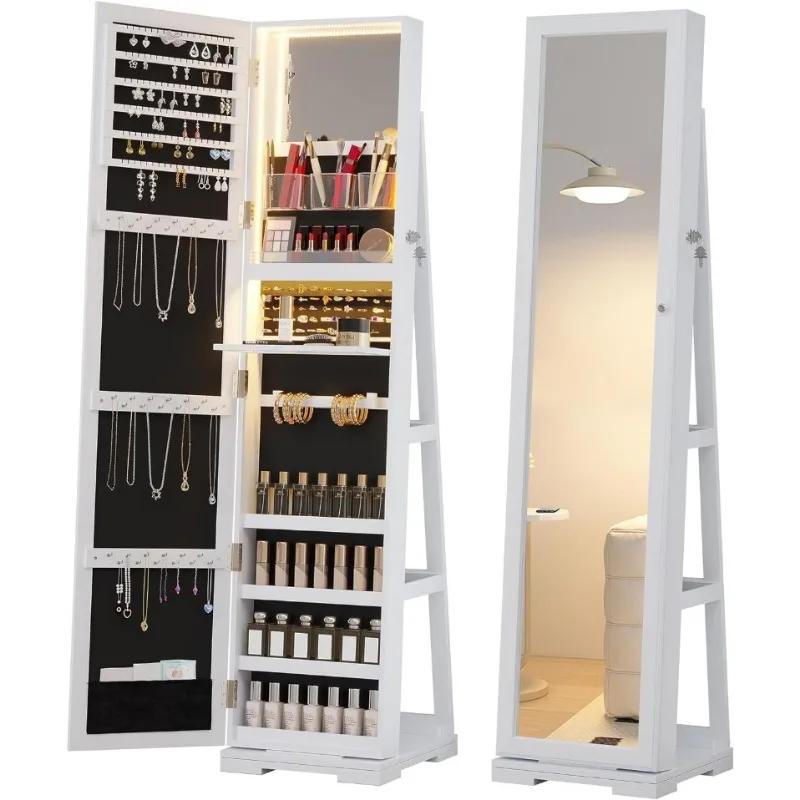 LEDジュエリーアルモア、全身鏡付き、ロック可能な収納付きミ - Full Length Mirror Jewelry Armoire のレビューと価格