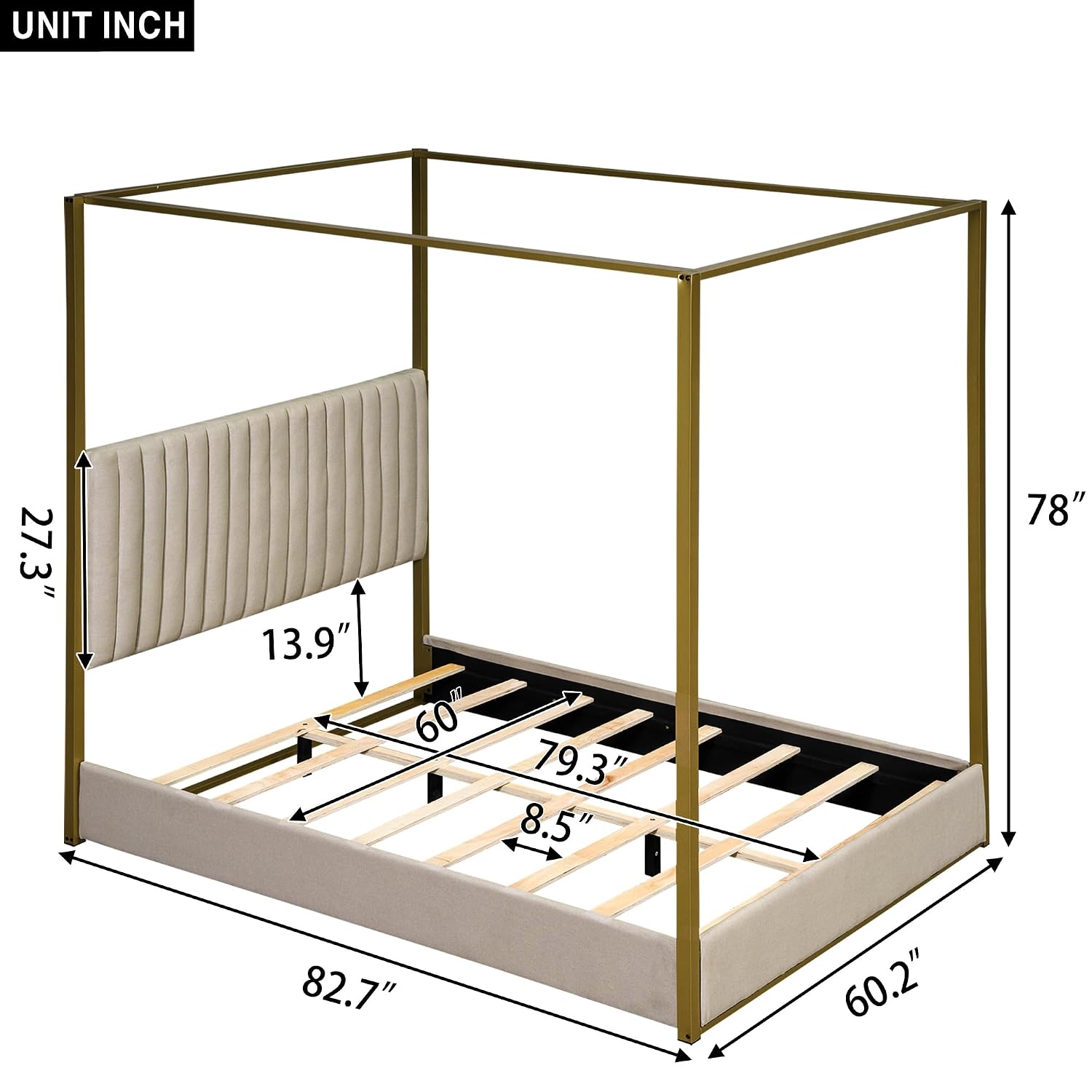 モダンなキャノピー型プラットフォームベッド、クイーンサイズ、 - Canopy Bed Frame Metal Queen のレビューと価格