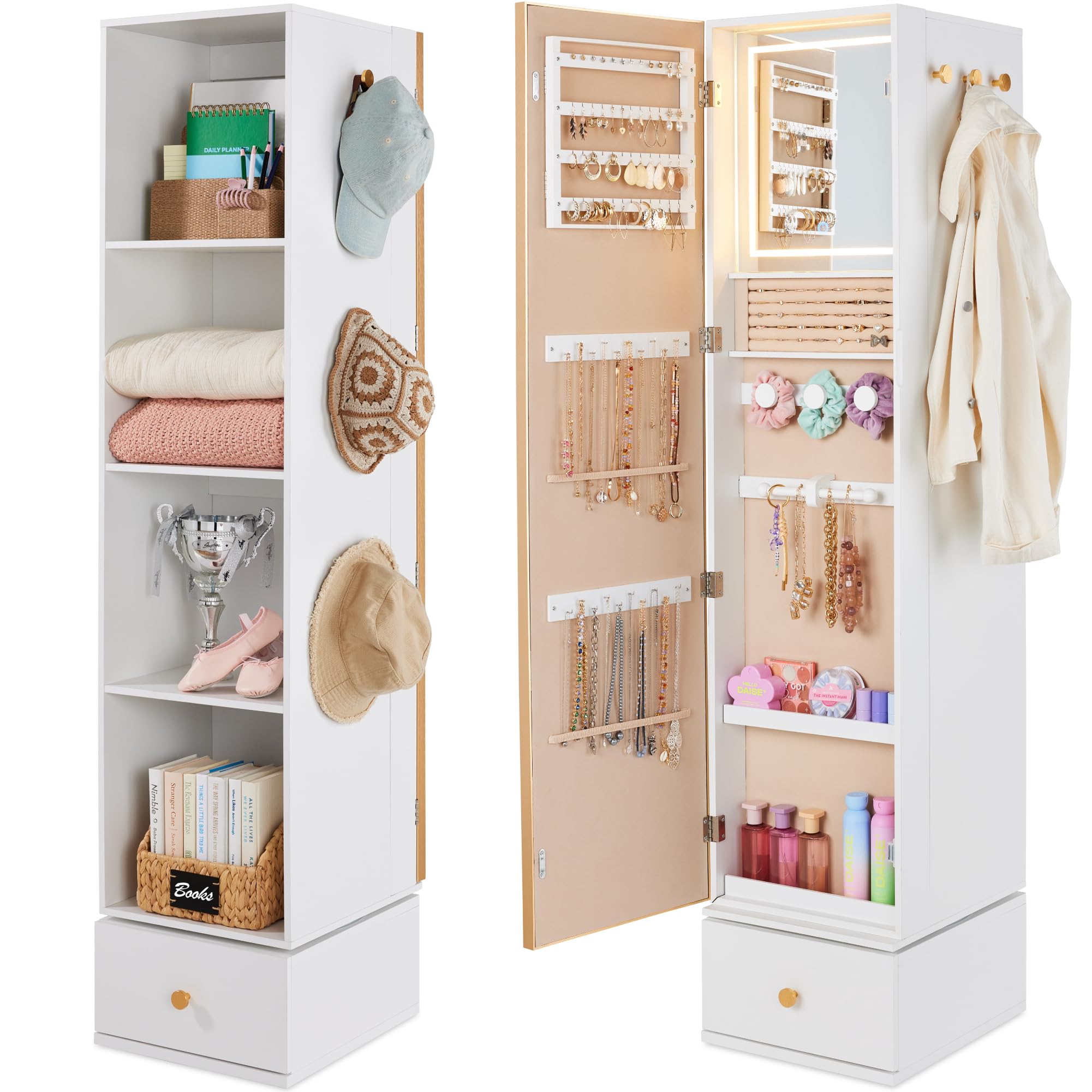 回転式ミラー付き収納キャビネット、360度回転ジュエリーアル - Full Length Mirror Jewelry Armoire のレビューと価格