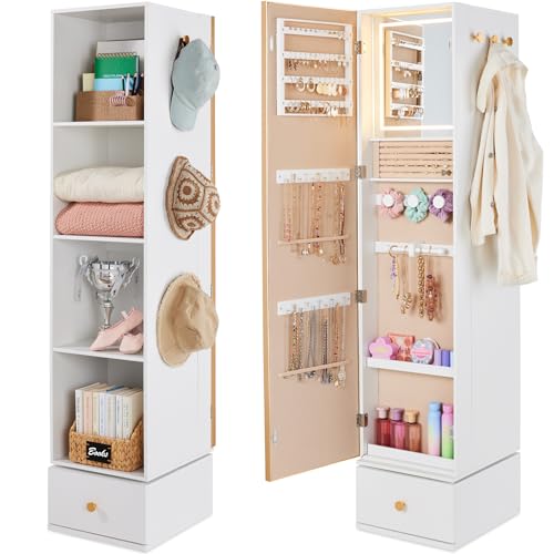 回転式ミラー付き収納キャビネット、360度回転ジュエリーアル - Full Length Mirror Jewelry Armoire のレビューと価格