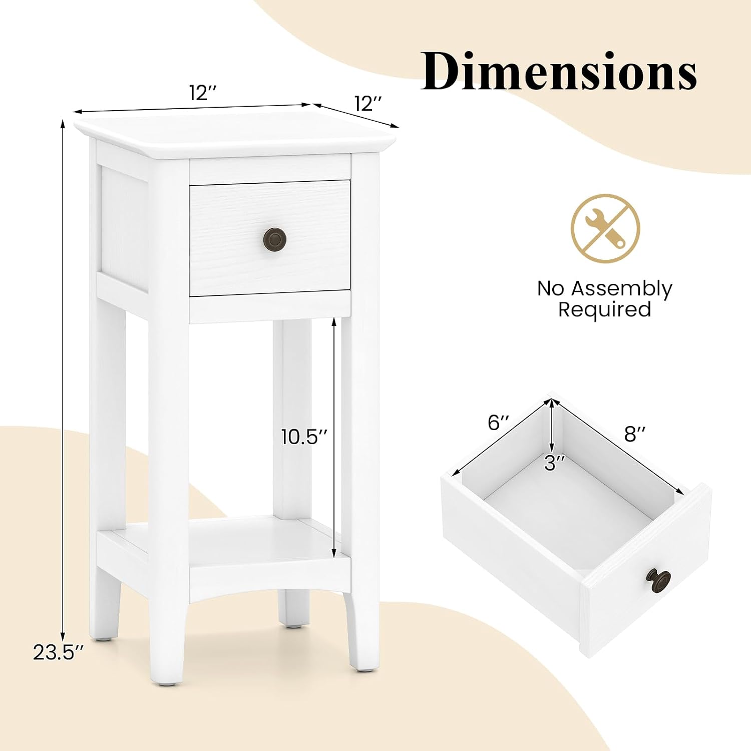 狭いエンドテーブル（引き出し付き2個セット）、高さ23.5イ - Solid Wood Nightstand 2 Drawers のレビューと価格