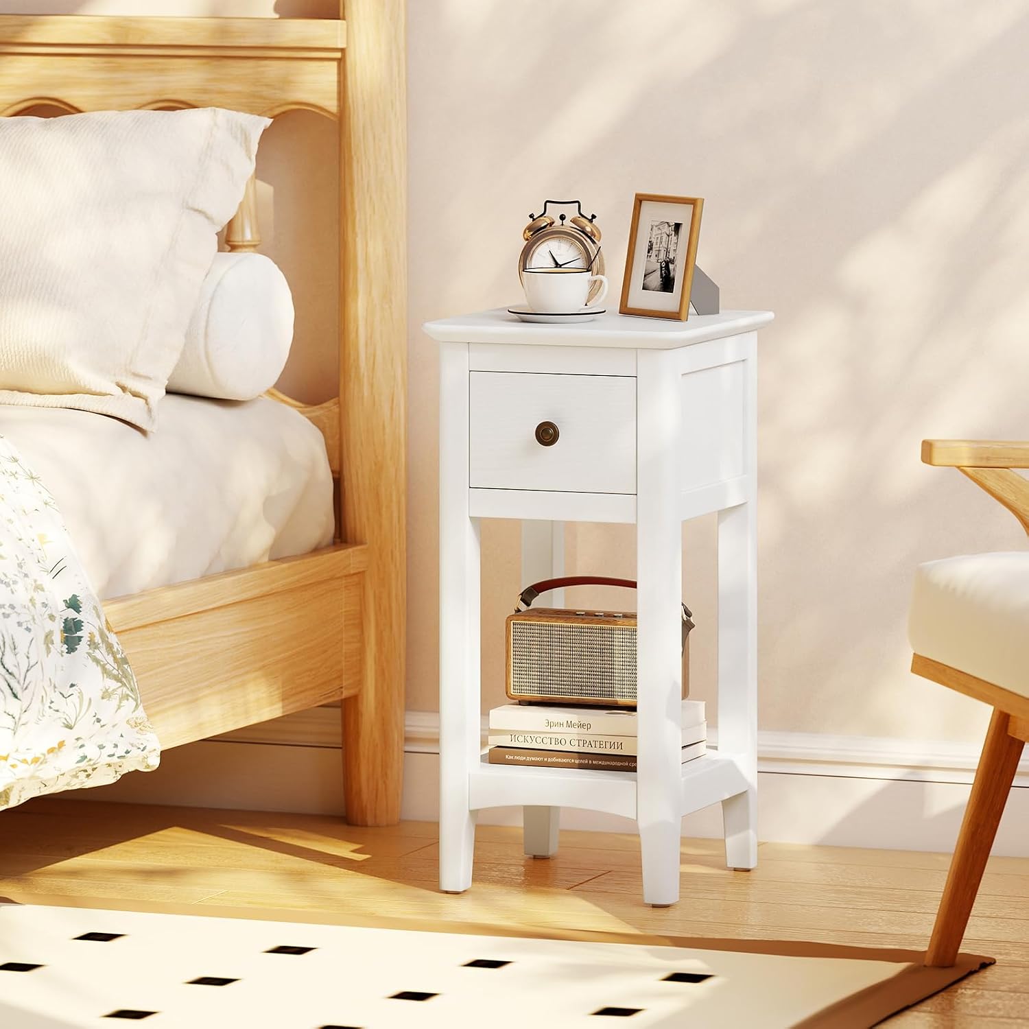 狭いエンドテーブル（引き出し付き2個セット）、高さ23.5イ - Solid Wood Nightstand 2 Drawers のレビューと価格