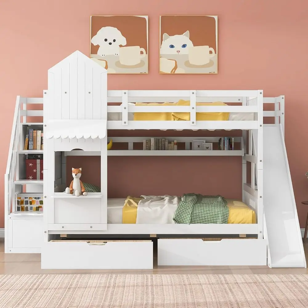 ツインオーバーツイン二段ベッド、スライド階段と収納棚付き、子 - Bunk Bed With Stairs And Slide のレビューと価格