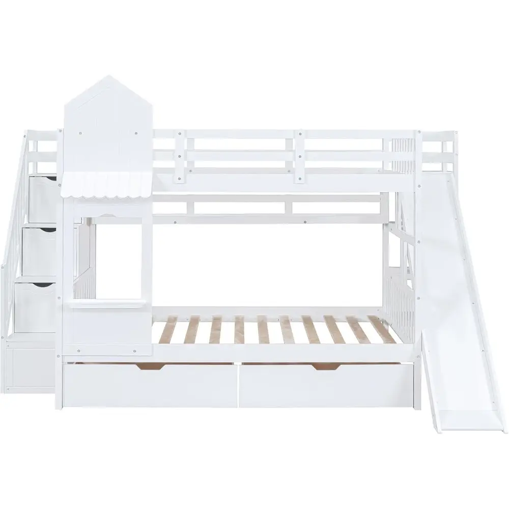 ツインオーバーツイン二段ベッド、スライド階段と収納棚付き、子 - Bunk Bed With Stairs And Slide のレビューと価格