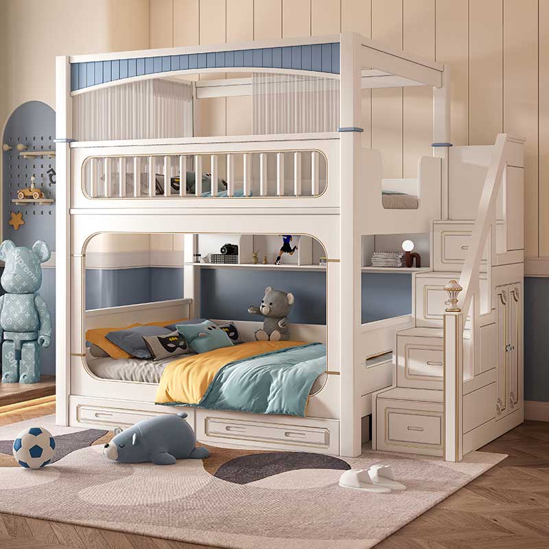 モダンハウス ホワイト 男の子 女の子 子供部屋家具セット  - Bunk Bed With Stairs And Slide のレビューと価格