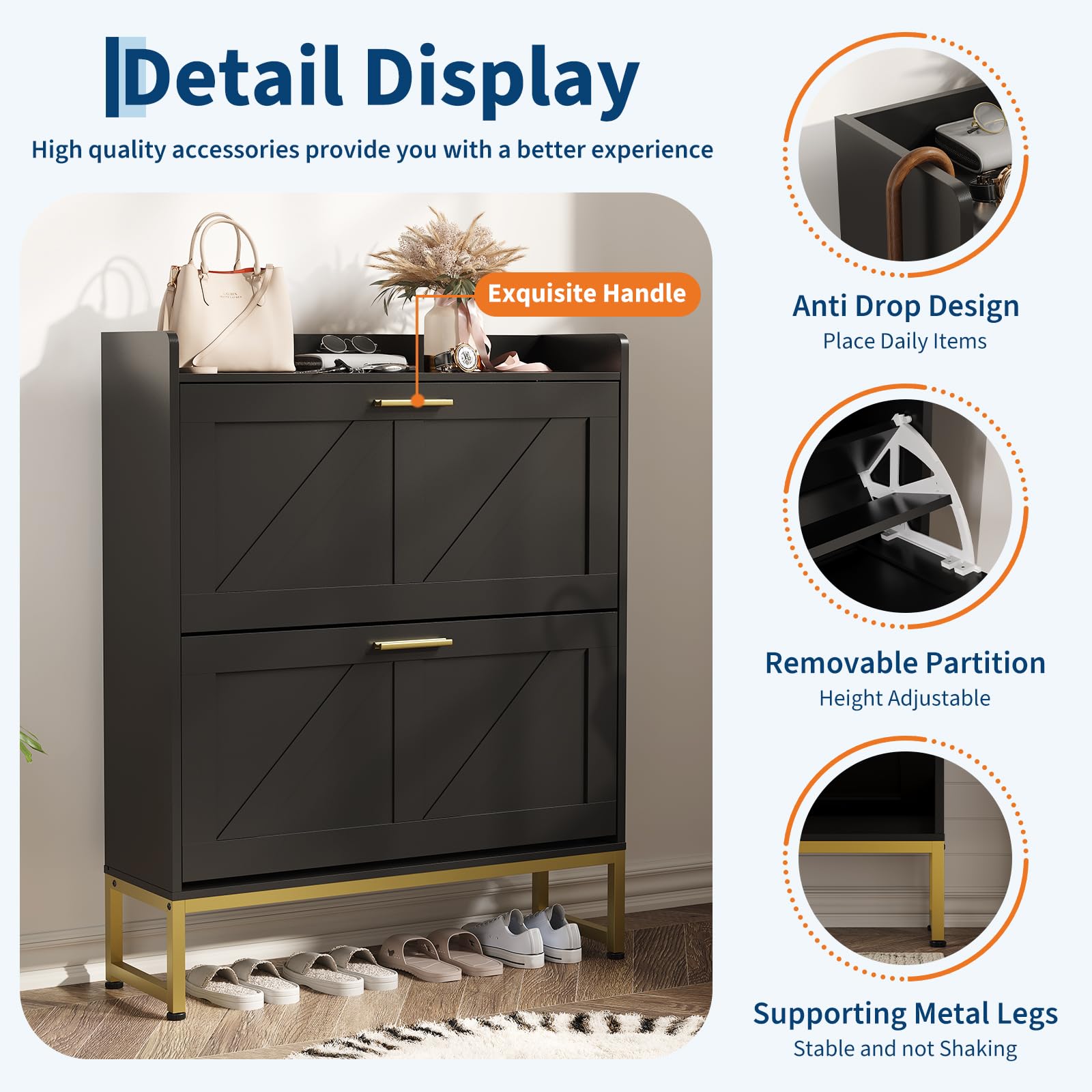 玄関用の狭い靴箱、2段フリップ式引き出し、調節可能な棚、防塵 - Shoe Rack Cabinet Narrow Entryway のレビューと価格