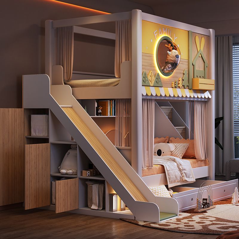 モダンな森のテーマの子供用二段ベッド、スライド式収納階段、引 - Bunk Bed With Stairs And Slide のレビューと価格