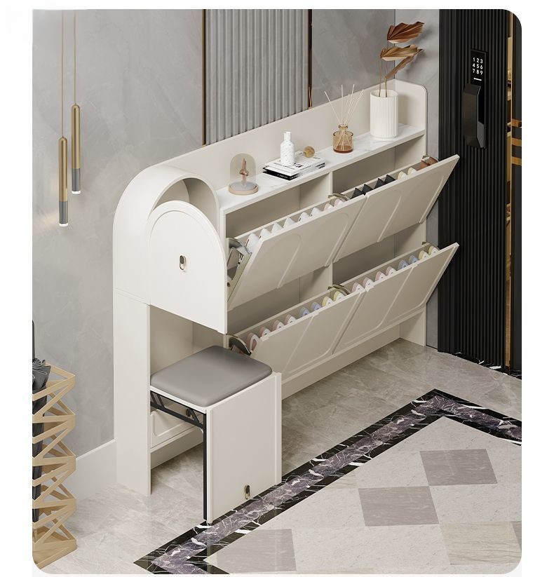 シューズキャビネット、モダンなクリーム色の木製超薄型ナローチ - Shoe Rack Cabinet Narrow Entryway のレビューと価格