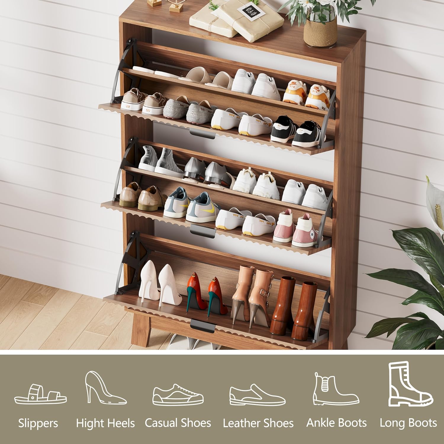 玄関用シューズキャビネット収納 3つのフリップドロワー付き  - Shoe Rack Cabinet Narrow Entryway のレビューと価格