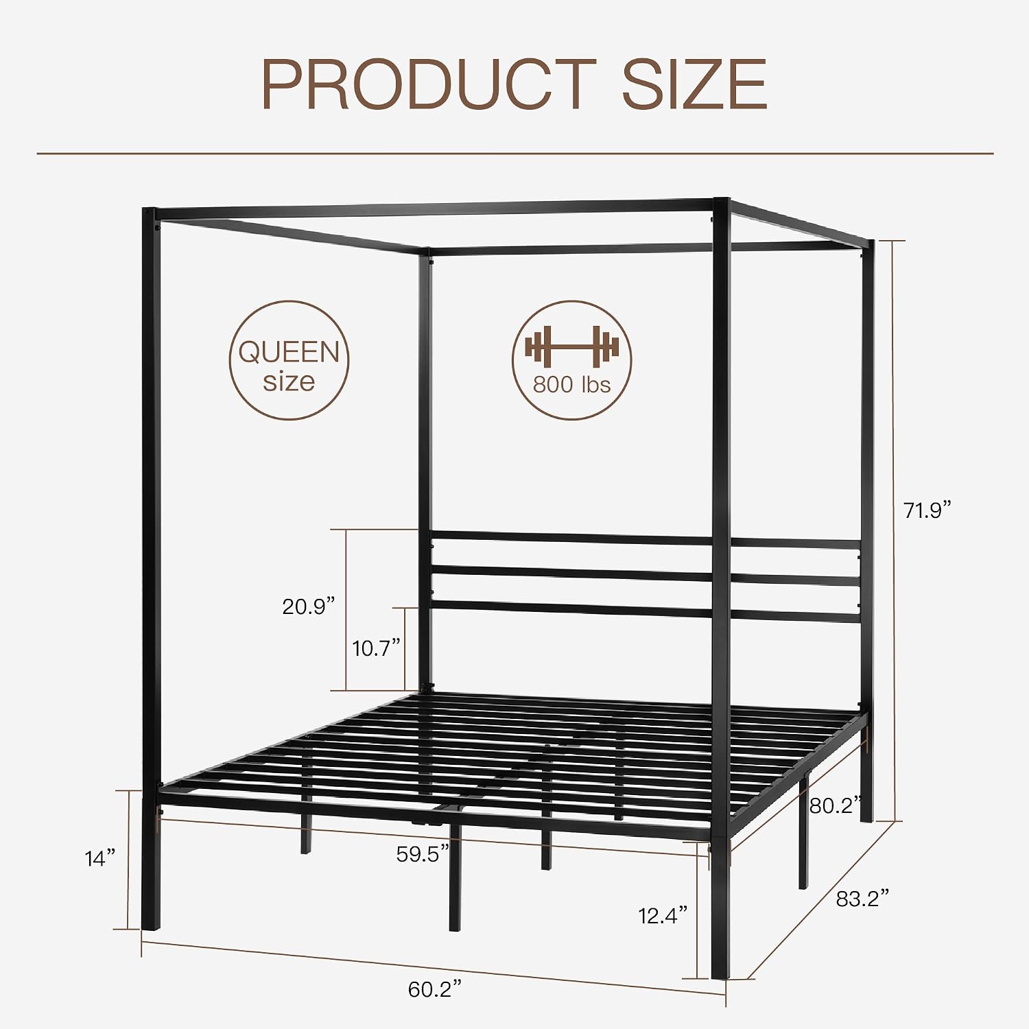 クイーンサイズの金属製キャノピーベッドフレーム、頑丈な構造、 - Canopy Bed Frame Metal Queen のレビューと価格